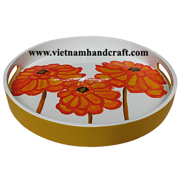 White & yellow decor tray with hand-painted flowers White & yellow decor tray with hand-painted flowers