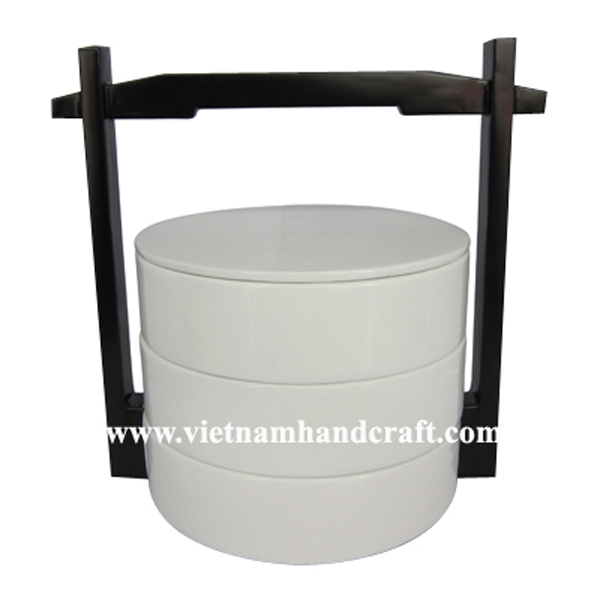 3 tier white lacquerware food carrier with black handle 3 tier white lacquerware food carrier with black handle