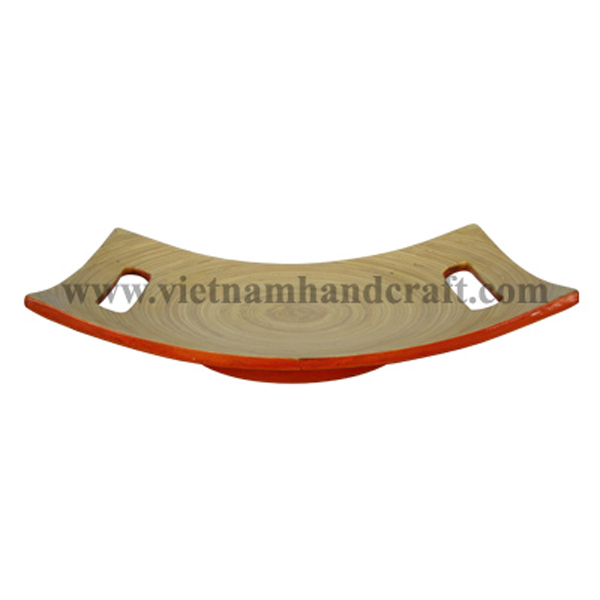 Bamboo cake plate hand finished in natural and orange Bamboo cake plate hand finished in natural and orange