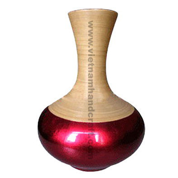 Lacquer bamboo decorative vase in natural bamboo & silver metallic red