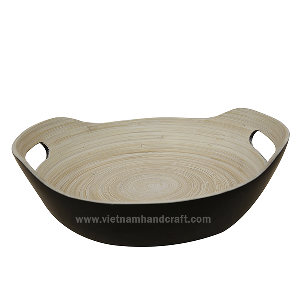 Handmade lacquer bamboo salad serving bowl with handle Handmade lacquer bamboo salad serving bowl with handle