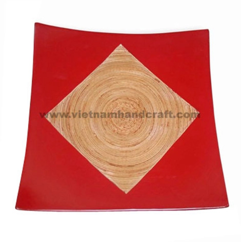 Handmade bamboo lacquerware food plate in natural & red Handmade bamboo lacquerware food plate in natural & red