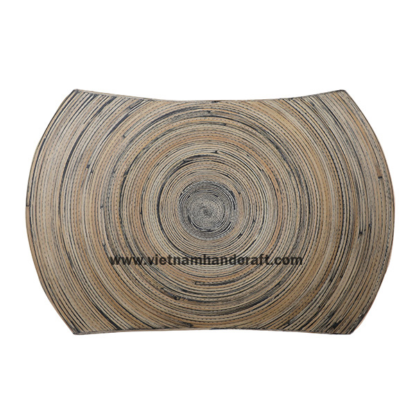 Handmade natural coiled bamboo plate with black effects Handmade natural coiled bamboo plate with black effects
