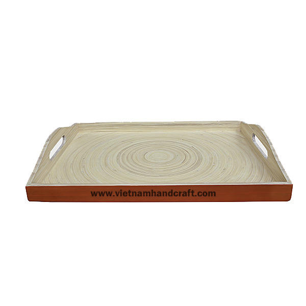Handcrafted bamboo drink tray with handles. Inside in natural, outside hand painted in red Handcrafted bamboo drink tray with handles. Inside in natural, outside hand painted in red