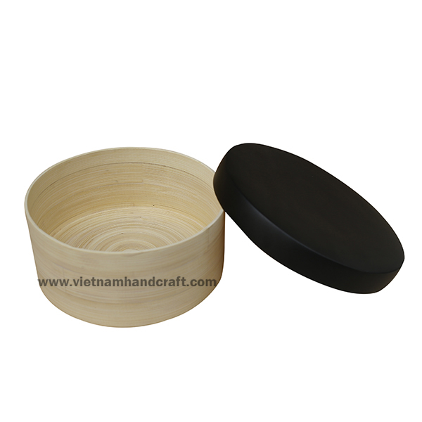 Handmade bamboo storage box. Body in natural, lid in matte black Handmade bamboo storage box. Body in natural, lid in matte black