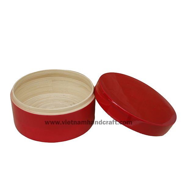 Handmade bamboo gift box. Inside in natural, outside in red Handmade bamboo gift box. Inside in natural, outside in red