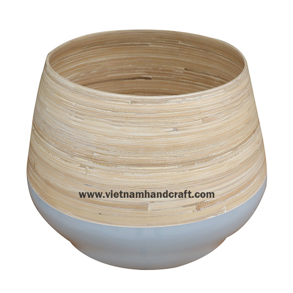 Handcrafted spun bamboo planter pot in natural & grey Handcrafted spun bamboo planter pot in natural & grey