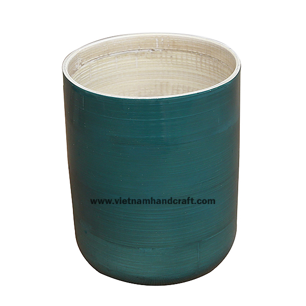 Handcrafted spun bamboo pen/pencil holder box. Inside in natural, outside hand painted in blue Handcrafted spun bamboo pen/pencil holder box. Inside in natural, outside hand painted in blue