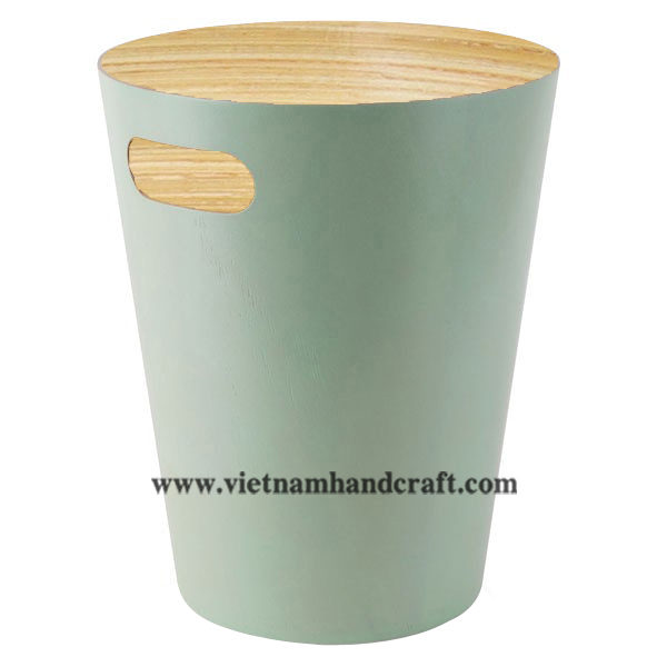 Coiled bamboo laundry basket. Inside in natural bamboo color, outside in light blue Coiled bamboo laundry basket. Inside in natural bamboo color, outside in light blue