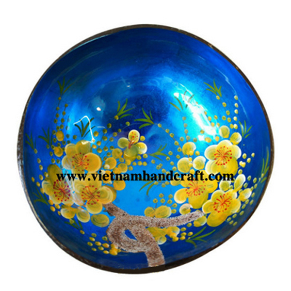 Lacquerware coconut shell bowl with handpainted Apricot flowers inside Lacquerware coconut shell bowl with handpainted Apricot flowers inside