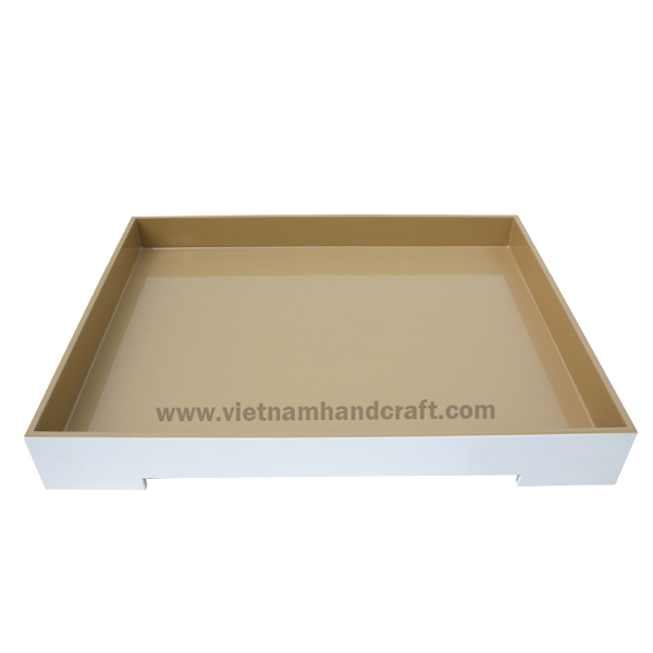 Handmade wooden lacquerware breakfast tray. Inside in brown, outside in white Handmade wooden lacquerware breakfast tray. Inside in brown, outside in white