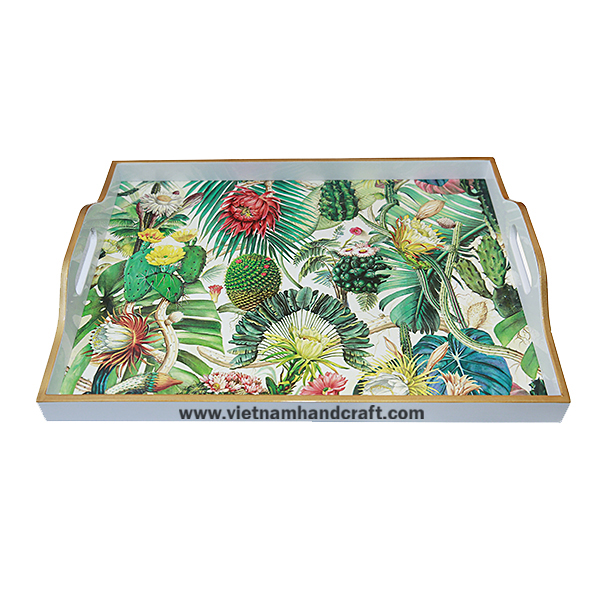 Handmade lacquered wood decorative tray printed with artwork inside Handmade lacquered wood decorative tray printed with artwork inside