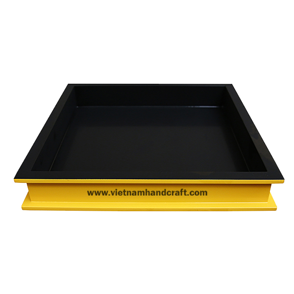 Handmade lacquer bar tray, inside in black, outside in yellow Handmade lacquer bar tray, inside in black, outside in yellow