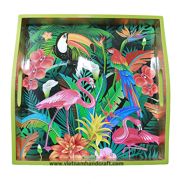 Handmade lime green & gold silver lacquer decoration tray with artwork inside Handmade lime green & gold silver lacquer decoration tray with artwork inside