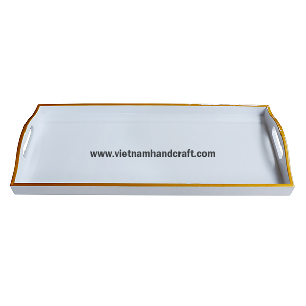 Handcrafted lacquer wood white serving tray with gold rim Handcrafted lacquer wood white serving tray with gold rim