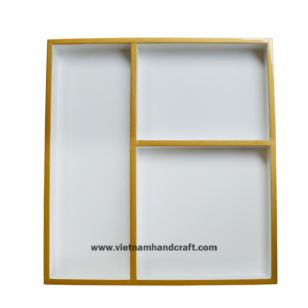 Handmade lacquered off white cosmetic tray with gold rim Handmade lacquered off white cosmetic tray with gold rim