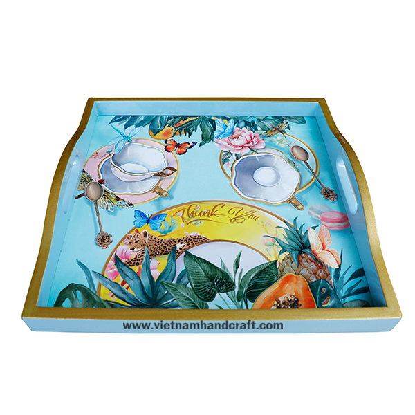 Handmade lacquer drink tray printed with artwork Handmade lacquer drink tray printed with artwork