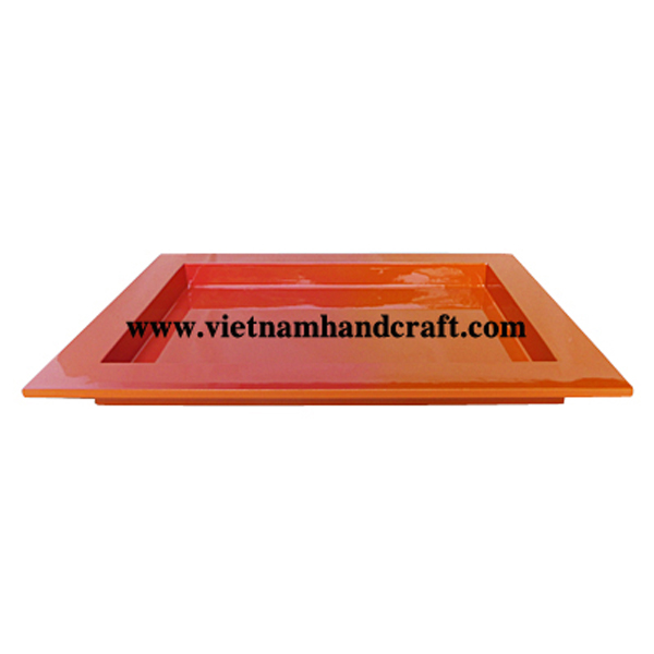 Lacquered wood cocktail tray in 2 color tone of solid red & orange Lacquered wood cocktail tray in 2 color tone of solid red & orange