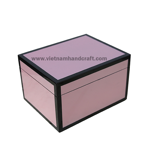 Handmade lacquer storage box. Inside in black, outside in pink with black rims Handmade lacquer storage box. Inside in black, outside in pink with black rims