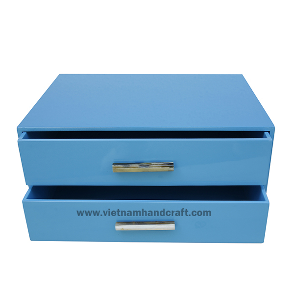 Handmade lacqer chest of 2 drawers with buffalo horn handles Handmade lacqer chest of 2 drawers with buffalo horn handles