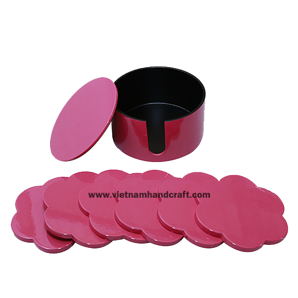 Handcrafted lacquer wood coaster set with holder box Handcrafted lacquer wood coaster set with holder box