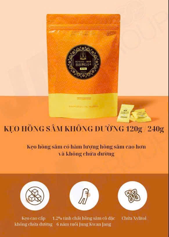 Kẹo Hồng Sâm Không Đường KGC 240g