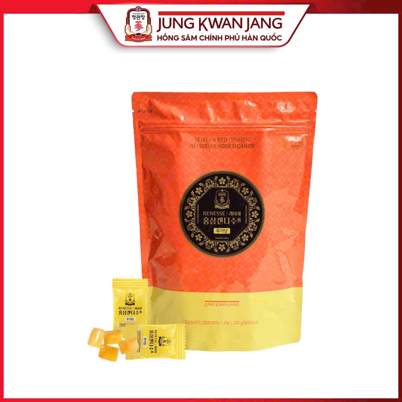 Kẹo Hồng Sâm Không Đường KGC 240g