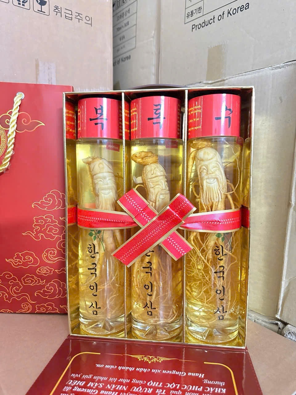 Bộ rượu sâm điêu khắc Phúc Lộc Thọ 3000ml