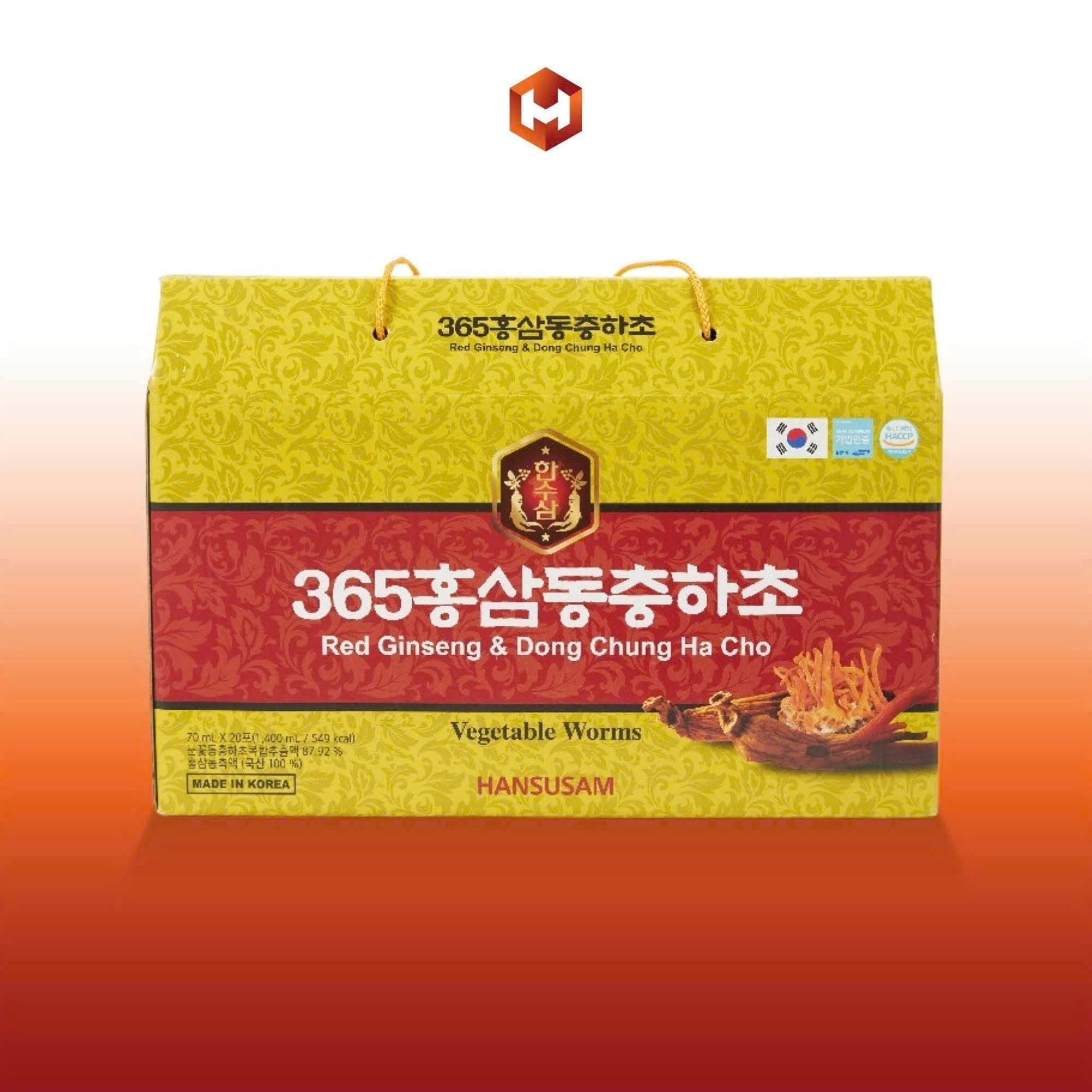 Nước Hồng Sâm Đông Trùng Hạ Thảo Vegetable Worms Red Ginseng Dong Chung Ha Cho 20 gói*70ml