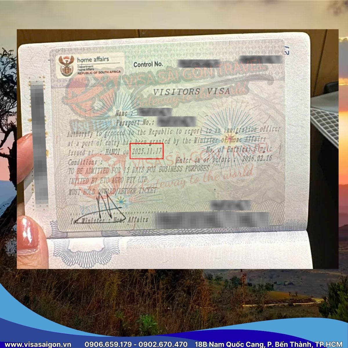 CHÚC MỪNG KHÁCH HÀNG MAY MẮN: ĐẬU THÀNH CÔNG VISA NAM PHI!