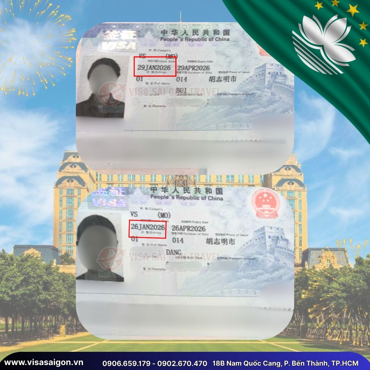 CHINH PHỤC LAS VEGAS CHÂU Á: CHÚC MỪNG 2 TẤM VISA MACAU ĐÃ "CẬP BẾN"!
