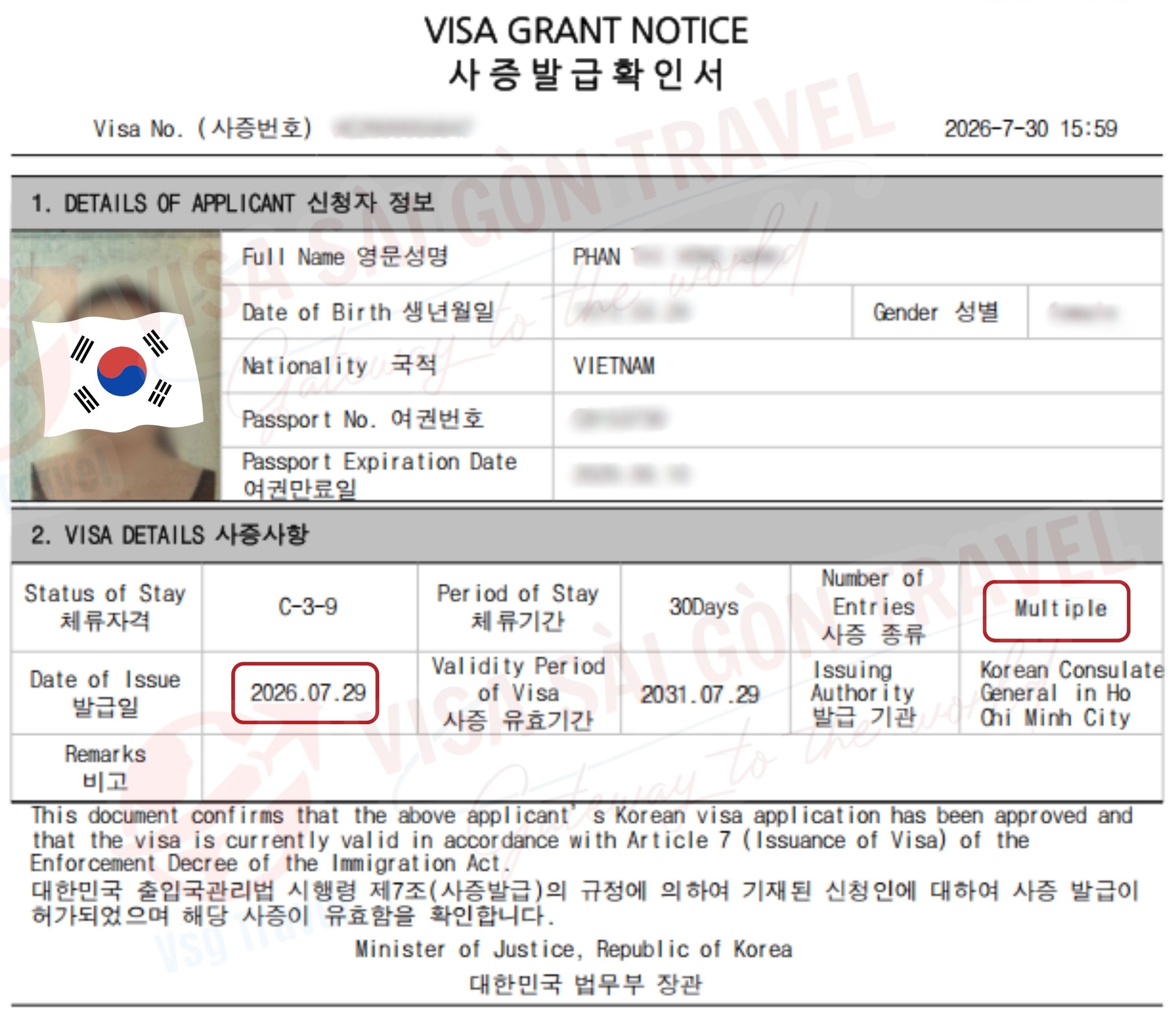 VISA HÀN QUỐC MULTIPLE 5 NĂM ĐÃ TÌM THẤY CHỦ NHÂN MỚI!