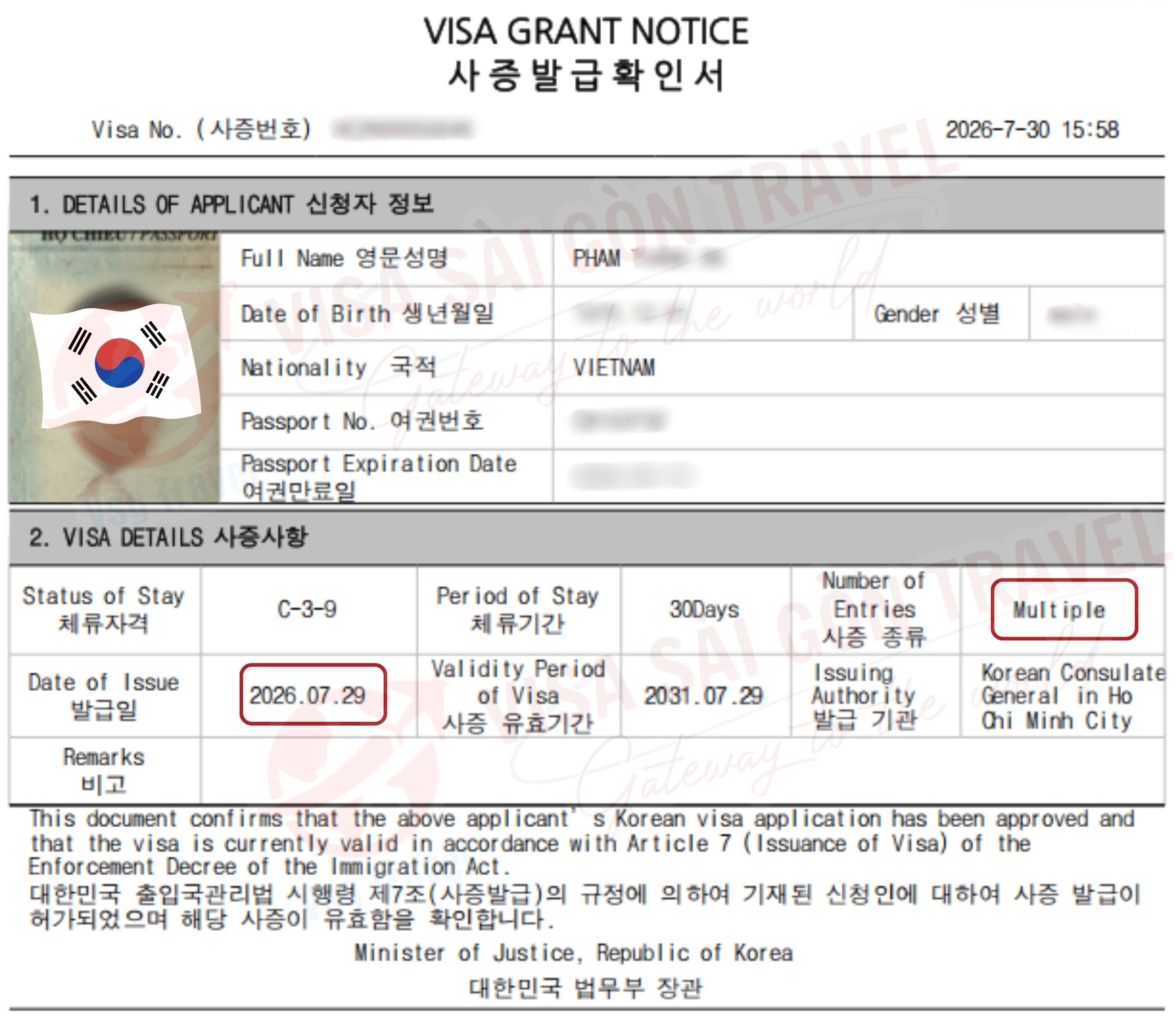 VISA HÀN QUỐC MULTIPLE 5 NĂM ĐÃ TÌM THẤY CHỦ NHÂN MỚI!