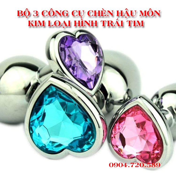 BỘ 3 CÔNG CỤ CHÈN HẬU MÔN KIM LOẠI HÌNH TRÁI TIM