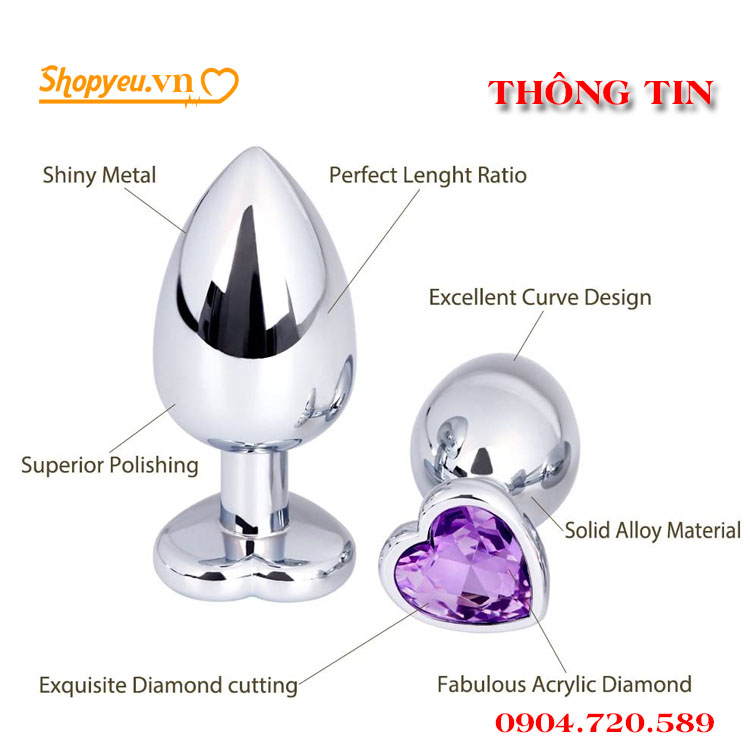 BỘ 3 CÔNG CỤ CHÈN HẬU MÔN KIM LOẠI HÌNH TRÁI TIM