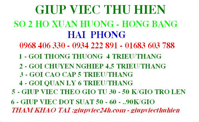 Tuyển nữ giup viec gia đình lương 6 triệu .Giúp việc gia đình Hải Phòng, Thu Hiền 0383 603 788