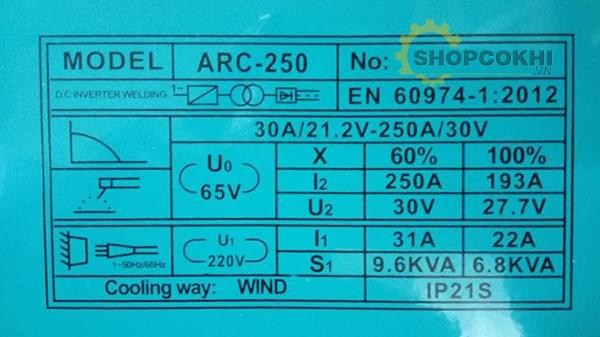 Thông số máy hàn que Classic ARC-250