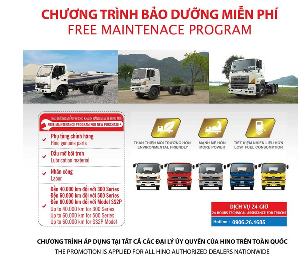 Chương trình khuyến mại bảo dưỡng miễn phí xe tải Hino Nhật Bản