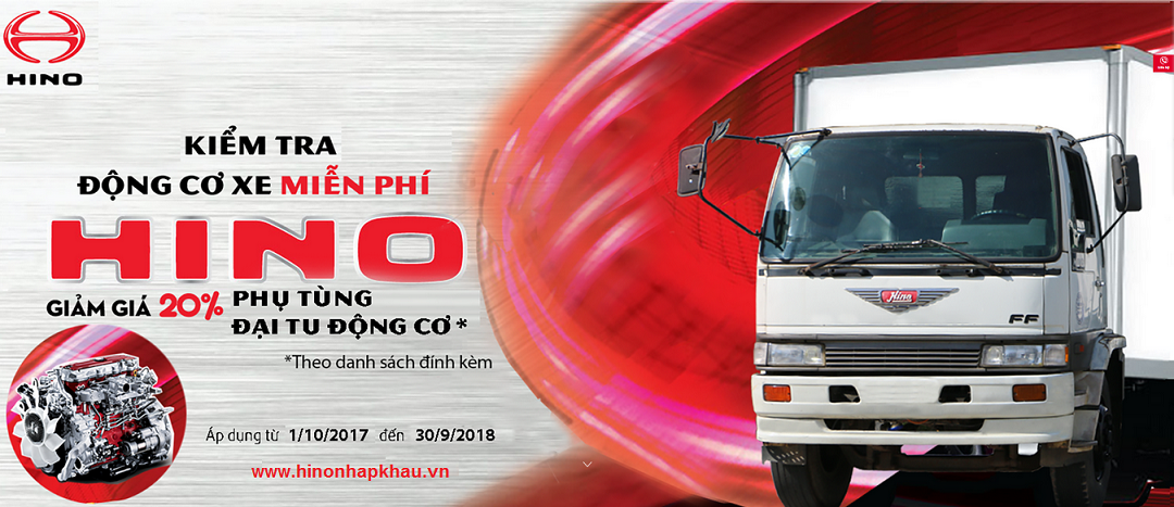 Giảm giá phụ tùng xe tải Hino - Khuyến mại miễn phí kiểm tra động cơ xe Hino