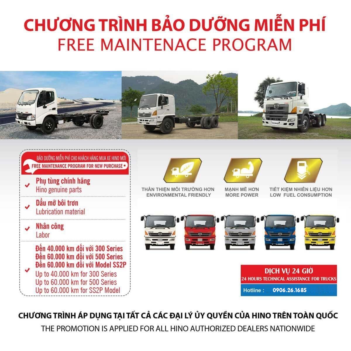 Chương trình bảo dưỡng miễn phí cho các dòng xe tải Hino 2018