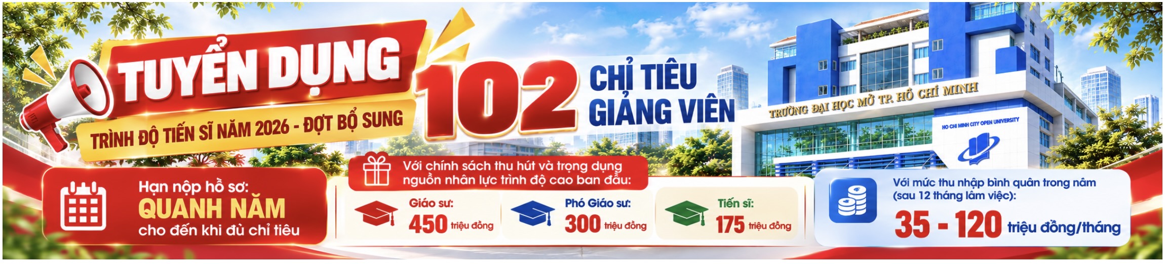 Tuyển dụng Giảng viên cơ hữu trình độ Tiến sĩ- Năm 2026 – Đợt bổ sung