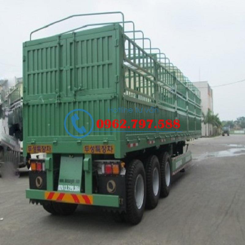 Sơ mi rơ mooc sàn 40 feet, 3 trục có khung mui