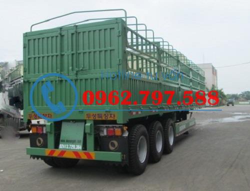 Sơ mi rơ mooc sàn 40 feet, 3 trục có khung mui