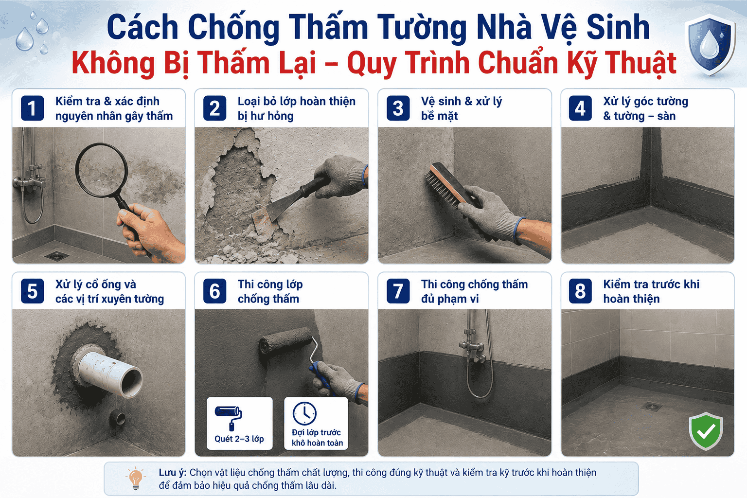 Cách Chống Thấm Tường Nhà Vệ Sinh Không Bị Thấm Lại – Quy Trình Chuẩn Kỹ Thuật