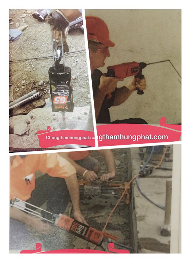 Quy trình thi công khoan cấy thép chờ sử dụng hóa chất cấy thép ramset epcon g5 /keo Hilti re500, keo cấy fischer EM390S