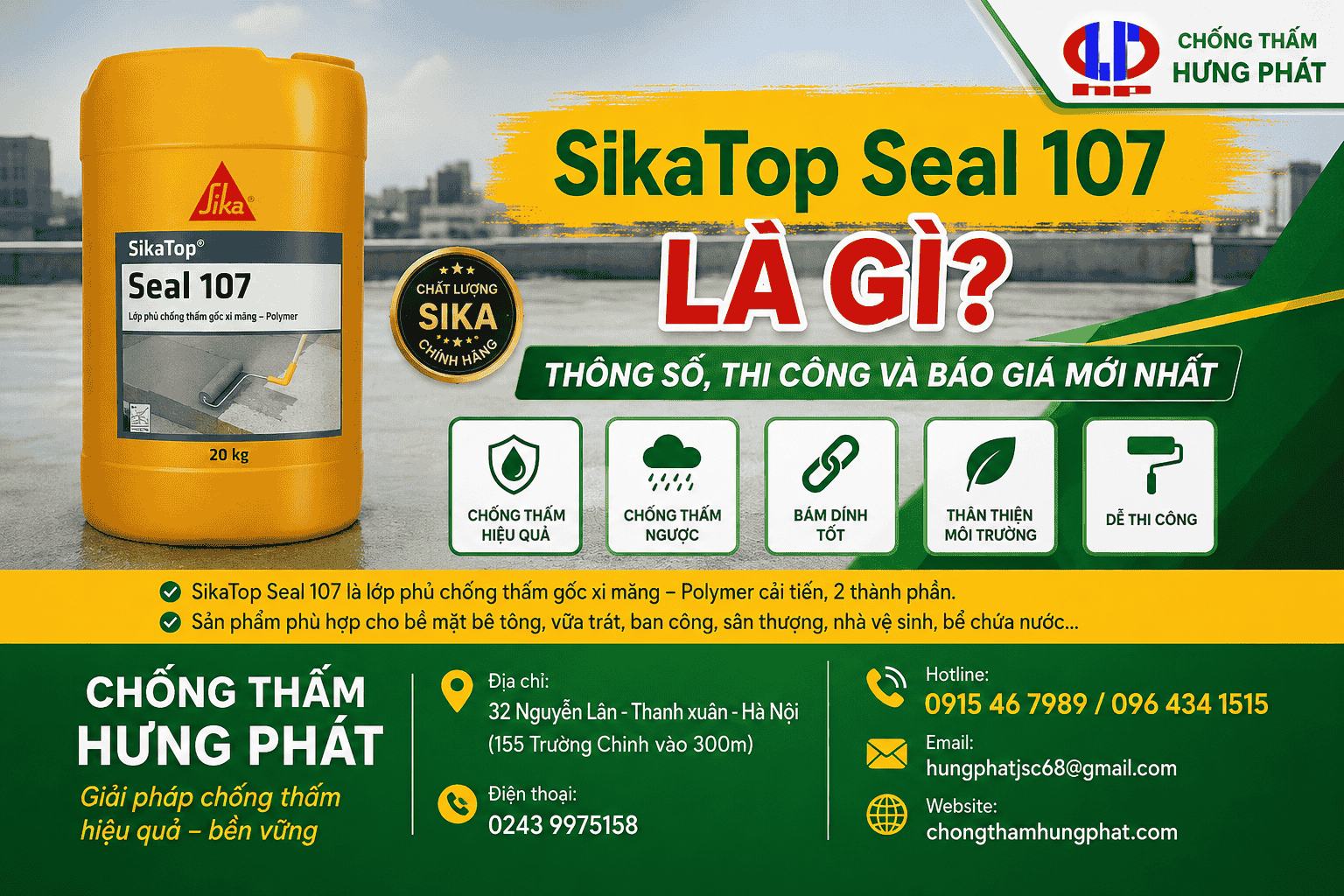 SikaTop Seal 107 Là Gì? Thông Số, Thi Công Và Báo Giá