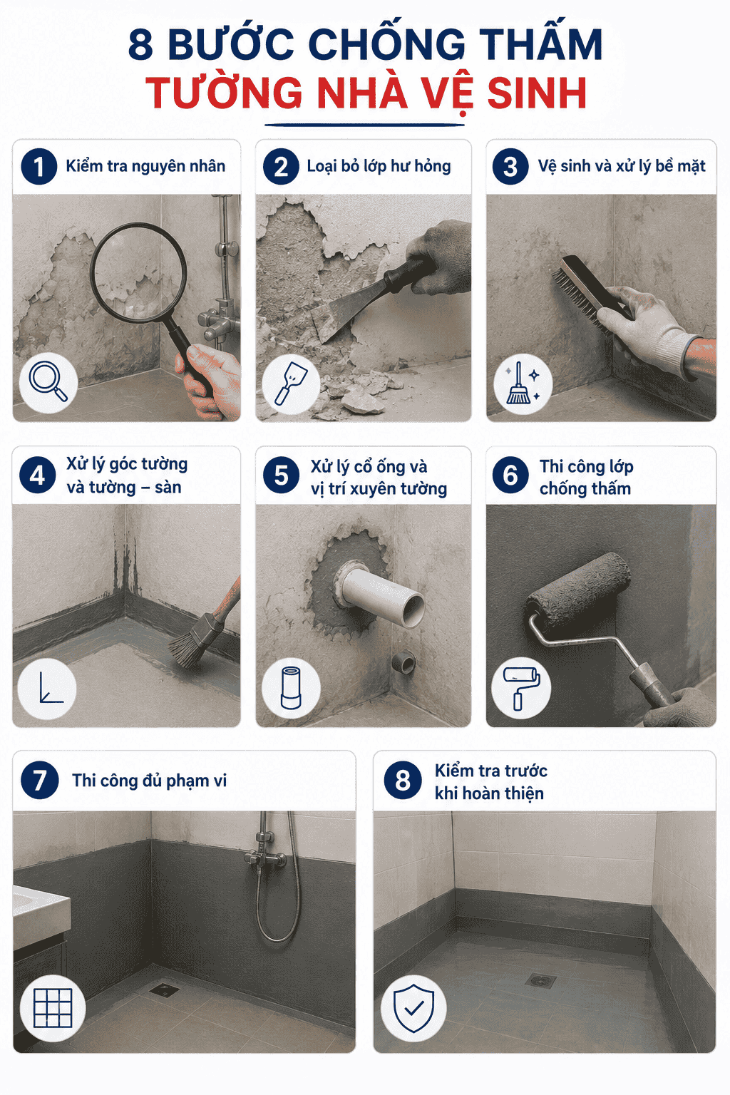 Cách chống thấm tường nhà vệ sinh không bị thấm lại