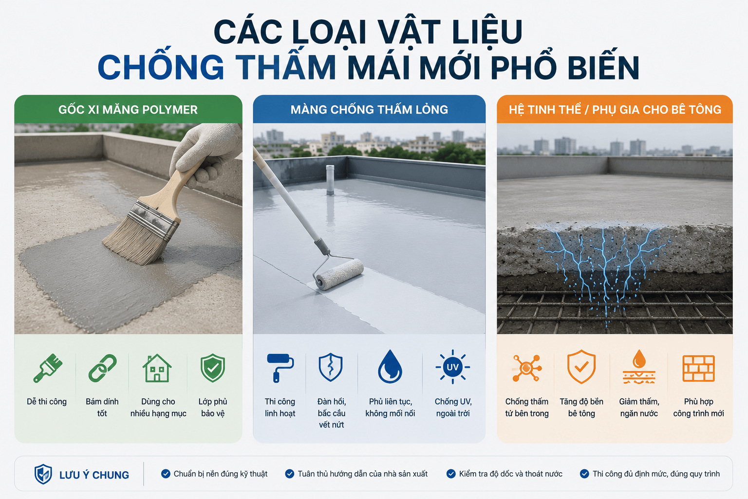 Các loại vật liệu chống thấm mái mới phổ biến