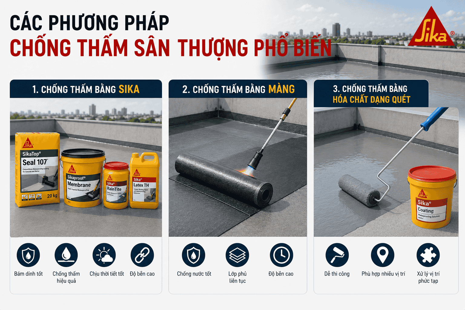 Các phương pháp chống thấm sân thượng phổ biến