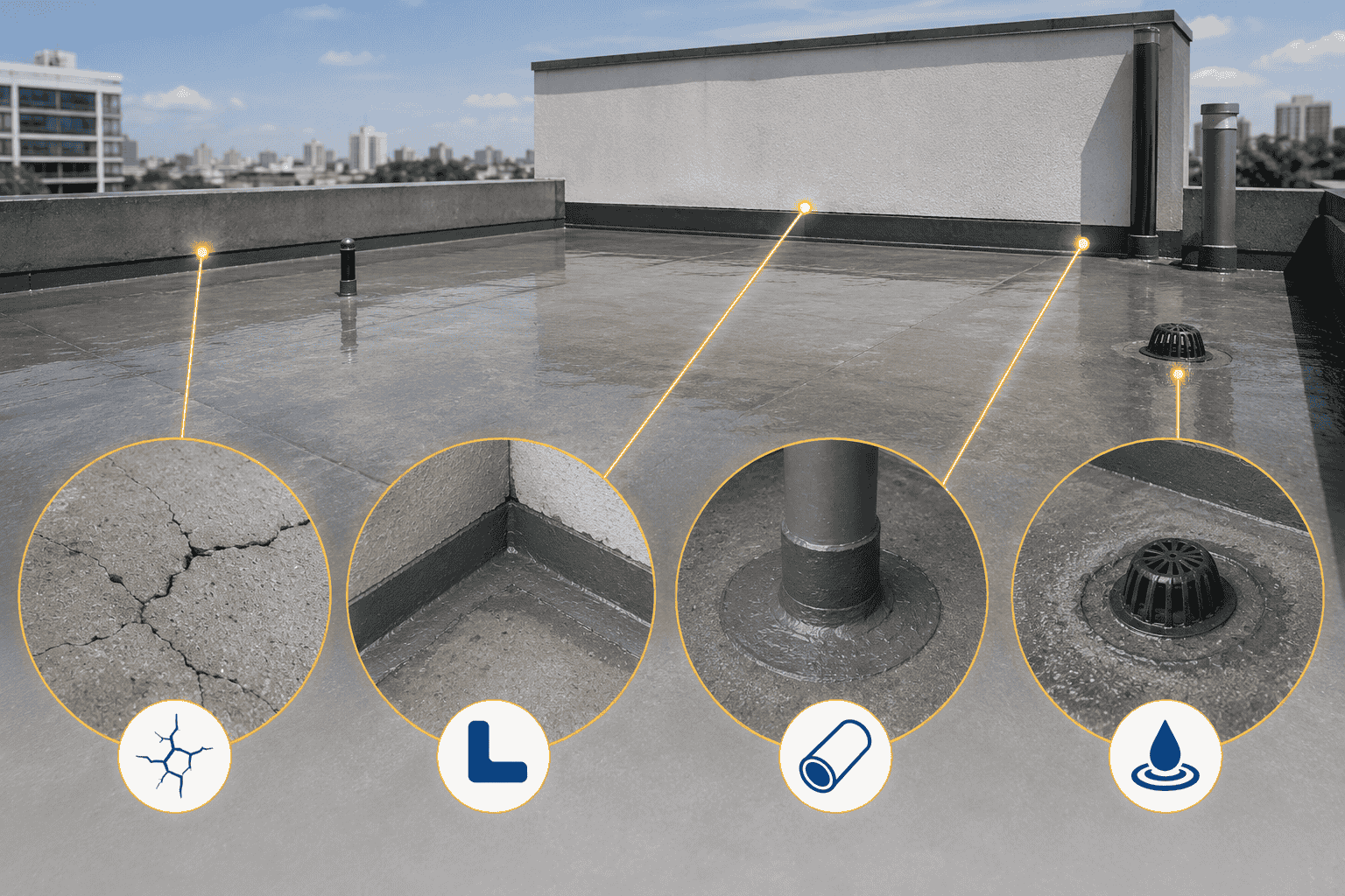 Các vị trí dễ gây thấm trên mái bằng